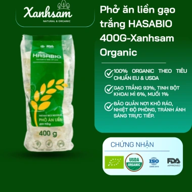 Phở ăn liền gạo trắng HASABIO 400g - Xanhsam Organic, giảm 19% chỉ 73,750 đồng