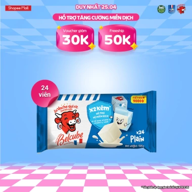 Phô mai vuông Belcube vị Sữa 24 miếng 125g x15 - Giá ưu đãi 65.960đ, giảm 20%