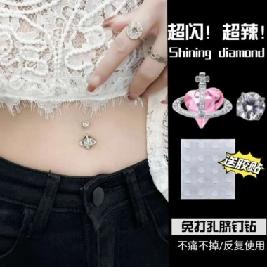 Phong cách Âu Mỹ - Phụ kiện rốn không cần lỗ, đính đá quyến rũ, khuyên rốn giả & miếng dán disco 2.025 gợi cảm, cá tính 7