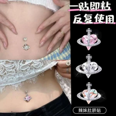 Phong cách Âu Mỹ - Phụ kiện rốn không cần lỗ, đính đá quyến rũ, khuyên rốn giả & miếng dán disco 2.025 gợi cảm, cá tính 8