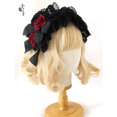 Phụ kiện tóc F & X Lolita ren đỏ đen - Băng đô nơ bướm Goth, giảm còn 379.965đ