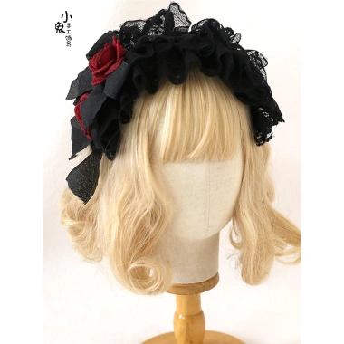 Phụ kiện tóc F & X Lolita ren đỏ đen - Băng đô nơ bướm Goth, giảm còn 379.965đ