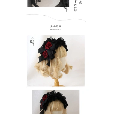 Phụ kiện tóc F & X Lolita ren đỏ đen - Băng đô nơ bướm Goth, giảm còn 379.965đ