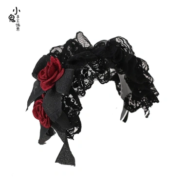 Phụ kiện tóc F & X Lolita ren đỏ đen - Băng đô nơ bướm Goth, giảm còn 379.965đ