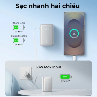 Pin dự phòng Anker Nano A1.638 10.000mAh – Siêu nhẹ 232g, bảo hành 18 tháng, 1 đổi 1 3 Pin dự phòng Anker Nano A1.638 10.000mAh – Siêu nhẹ 232g, bảo hành 18 tháng, 1 đổi 1 3
