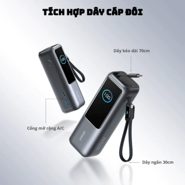 Pin sạc dự phòng Anker A1.695 25.000mAh 165W cáp rút gọn, bảo hành 18t, 1 đổi 1, 1,699,000 VND 9