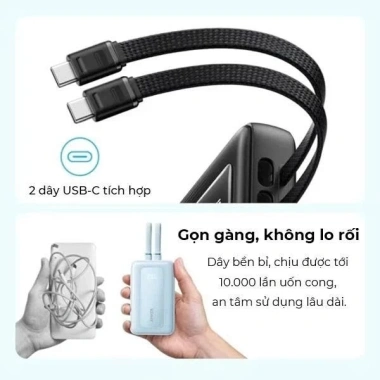 Pin sạc dự phòng ANKER Zolo 20.000mAh 45W 2 cổng 1C1A, 2 cáp Type-C, sạc nhanh laptop, BH 18 tháng 5