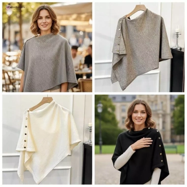 Poncho Dệt Kim Dày Ấm SWETSASHAHEARTS Khăn Choàng Pashmina Nút Mùa Thu Đông