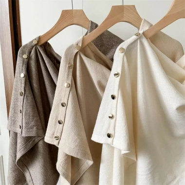 Poncho Dệt Kim Dày Ấm SWETSASHAHEARTS Khăn Choàng Pashmina Nút Mùa Thu Đông 5