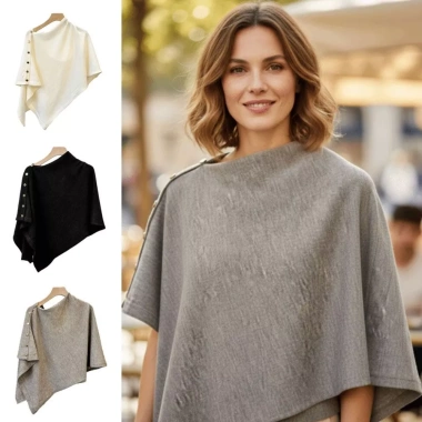 Poncho Dệt Kim Dày Ấm SWETSASHAHEARTS Khăn Choàng Pashmina Nút Mùa Thu Đông 7