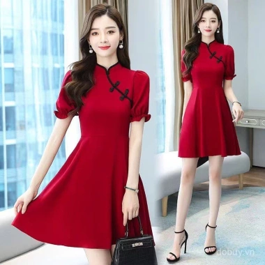 Qipao Đầm Retro Nữ Mùa Hè 2.026 – Eo thon, tay áo phồng thanh lịch, giảm giá, chỉ 440.988 VND