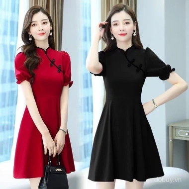 Qipao Đầm Retro Nữ Mùa Hè 2.026 – Eo thon, tay áo phồng thanh lịch, giảm giá, chỉ 440.988 VND