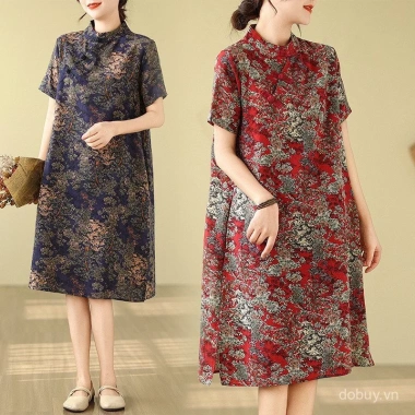 Qipao Midi Nữ Retro Trung Hoa Mùa Hè - Thiết Kế Sang Trọng, Giá Ưu Đãi 692k