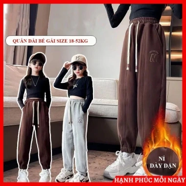 Quần dài nỉ thu đông bé gái size 18‑52kg mẫu M, chất nỉ dày dặn, giá ưu đãi 77.000₫