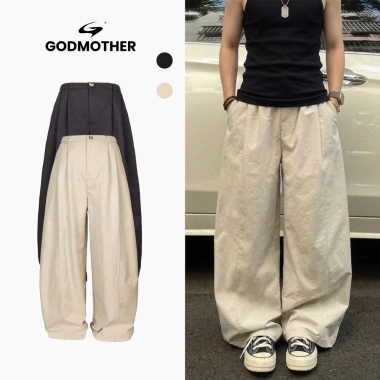 Quần Dài Vải Gió Nhăn Form Ống Rộng GODMOTHER Street Style Basic Giá 143k