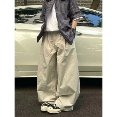 Quần Dài Vải Gió Nhăn Form Ống Rộng GODMOTHER Street Style Basic Giá 143k