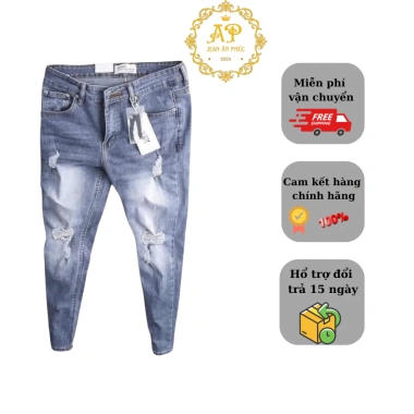 Quần jean nam xanh co giãn 4 chiều, thêu họa tiết, rin lai tua, chất bò 150k