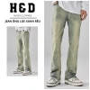 Quần jean ống loe nam wash xanh rêu, denim co giãn nhẹ, retro QJ07 H&D - 179k