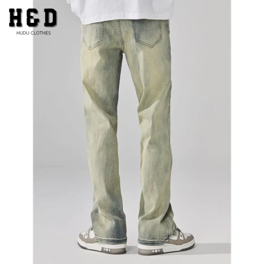 Quần jean ống loe nam wash xanh rêu, denim co giãn nhẹ, retro QJ07 H&D - 179k