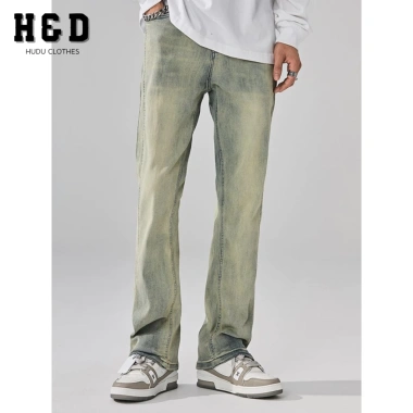 Quần jean ống loe nam wash xanh rêu, denim co giãn nhẹ, retro QJ07 H&D - 179k