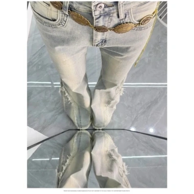 Quần Jeans Ống Loe Vá 2.025 Nữ – Retro Rách, Rộng Rãi, Thon Gọn, Không Nóng Bỏng 3