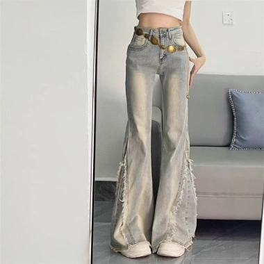 Quần Jeans Ống Loe Vá 2.025 Nữ – Retro Rách, Rộng Rãi, Thon Gọn, Không Nóng Bỏng 8