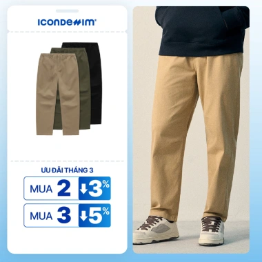 Quần kaki nam ICONDENIM QKID53 - Vải wash bền màu, lưng thun co giãn, form straight, giá 479.000₫