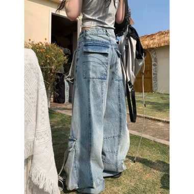 Quần nữ phong cách Mỹ, nhiều túi, chi tiết fraydedpunkstreetdrape, size lớn, giảm giá 21%