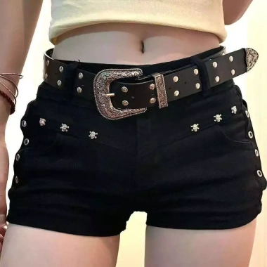 Quần short denim đinh tán hông đen phong cách Y2K ngọt ngào mùa hè siêu mát giá ưu đãi 220k