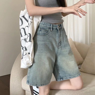 Quần Short Denim Nữ Cạp Cao Retro Ống Rộng, Dáng Ôm, Thích Mùa Hè – Giá Ưu Đãi