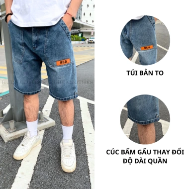 Quần short jean nam ống suông QJ03 - Đùi bò cạp thường, túi xéo, bản to Hàn Quốc, giá 169k
