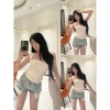 Quần Short Jeans Cotton Cạp Cao QCCC: Tăng 1 Size Giá 248.999 VND Siêu Thoáng Mát