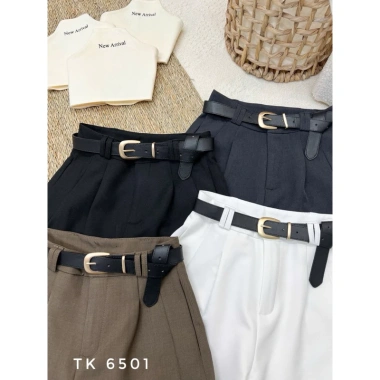 Quần short lưng cao xếp ly + belt 6.501, dáng suông, đi cafe du lịch, giá 448.699₫