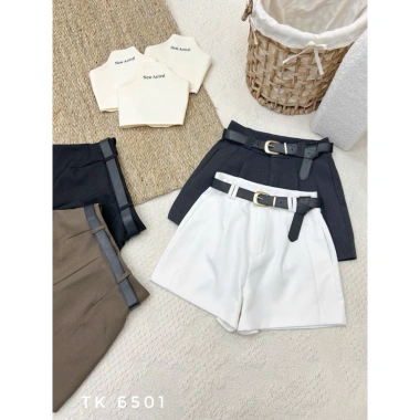 Quần short lưng cao xếp ly + belt 6.501, dáng suông, đi cafe du lịch, giá 448.699₫