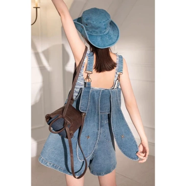 Quần yếm denim F&X thanh lịch, tai thỏ, jumpsuit giảm cân mùa hè