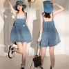 Quần yếm denim F&X thanh lịch, tai thỏ, jumpsuit giảm cân mùa hè 2