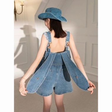 Quần yếm denim F&X thanh lịch, tai thỏ, jumpsuit giảm cân mùa hè