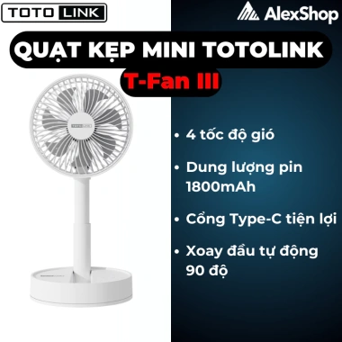 Quạt để bàn Totolink Fan 03/02/01 - Chạy pin, hẹn giờ, đa chế độ gió