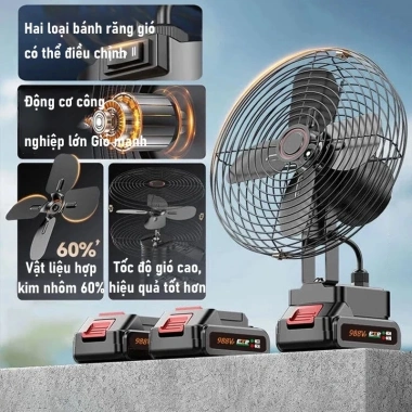 Quạt Tích Điện Pin 1.980VF 10 Cell - 8h liên tục, 2 mức gió siêu mát, BH 1 năm, 275k
