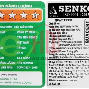 Quạt Treo Tường SENKO TR1.628 – Điều Khiển Xa, 3 Cấp Gió, Quay Đảo, Tiết Kiệm Điện 10