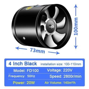 Quạt Xả YUUKII Siêu Hút 4‑6 inch Tắt Tiếng, Độ ồn thấp, Ống Đen Trắng, Vệ sinh trần bếp gia đình - Giá ưu đãi 216.040đ