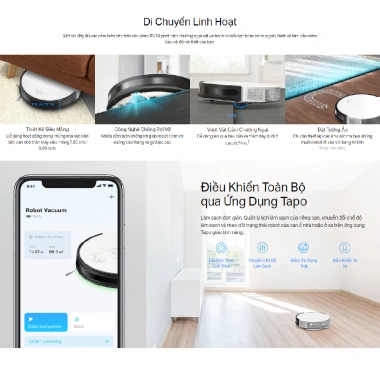 Robo Tapo RV10 - Robot hút bụi và lau nhà thông minh, cảm biến chống rơi, giảm 18%