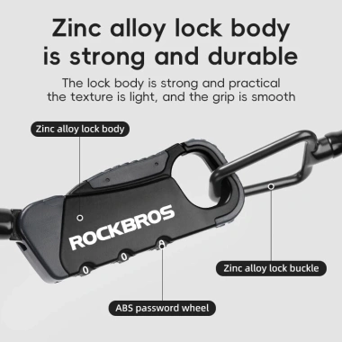 ROCKBROS Mũ Bảo Hiểm Xe Máy Di Động Khóa Mật Khẩu 120CM Nhẹ Bền Chống Trộm Hợp Kim MTB