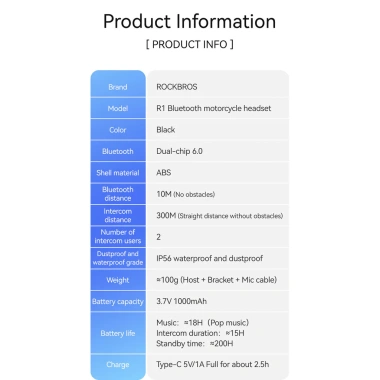 ROCKBROS Tai Nghe Bluetooth 6.0 cho Xe Máy - 200h Pin, IP56, Liên Lạc 300m, Giá 783.838đ 9