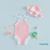 Romper Cami Bé Gái Aqua Không Tay Ruffle Trim và Mũ Bơi, Thích Hợp Bể Bơi và Biển 3