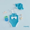 Romper Cami Bé Gái Aqua Không Tay Ruffle Trim và Mũ Bơi, Thích Hợp Bể Bơi và Biển 5