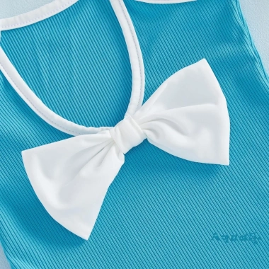 Romper Cami Bé Gái Aqua Không Tay Ruffle Trim và Mũ Bơi, Thích Hợp Bể Bơi và Biển