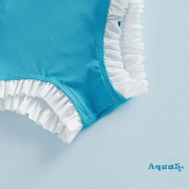 Romper Cami Bé Gái Aqua Không Tay Ruffle Trim và Mũ Bơi, Thích Hợp Bể Bơi và Biển