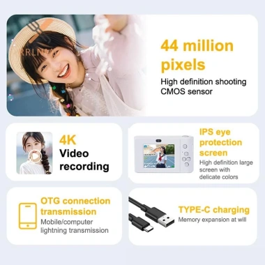 Rrlnmd 44MP Mini CCD Máy Ảnh 4K 8X Zoom Ống Kính Đôi Thẻ Nhớ Quà Tặng Bé Gái Du Lịch 5