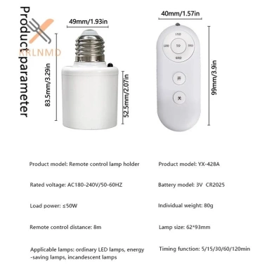 Rrlnmd Điều khiển từ xa không dây E27 – Giá đỡ đèn, ổ cắm 8m, LED, AC180‑250V